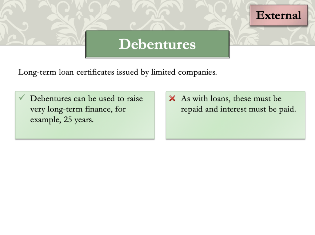 Sources of Finance Presentation Notes